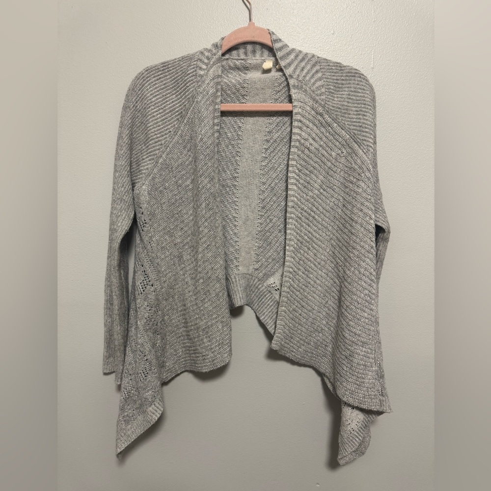Moth Anthropologie Gray Draped Pointelle Open Cardigan Sweater